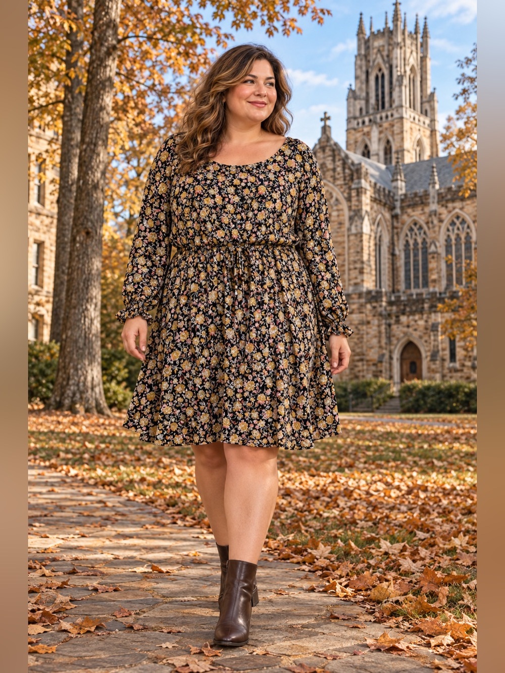 LOFT Plus Black Floral Long Sleeve Ruffle Cuff Tie Waist Dress 22 New
